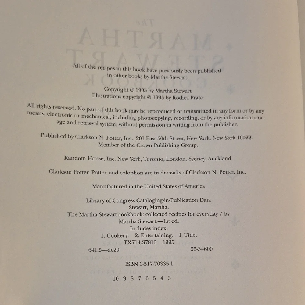 Martha Stewart Cookbook Collected Recipes For Everyday Life, Published 1995